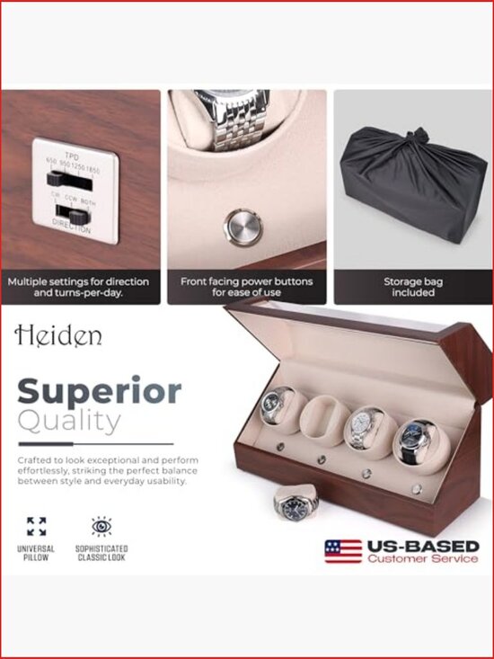 Quad Watch Winder for Automatic Watches - Japanese Motor, Walnut Finish